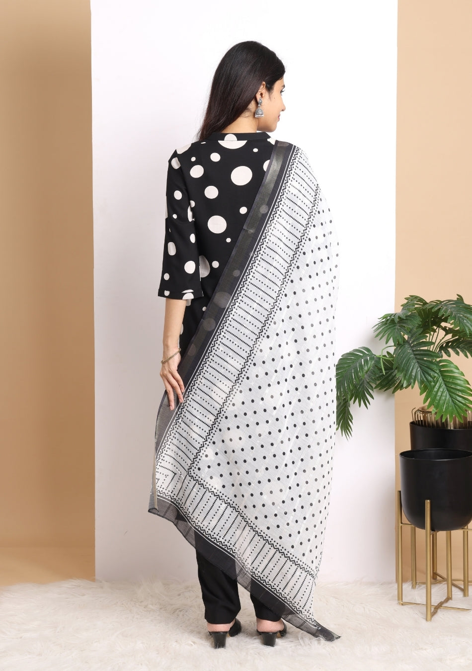 Monochrome Dot Delight Pant Set with Dupatta