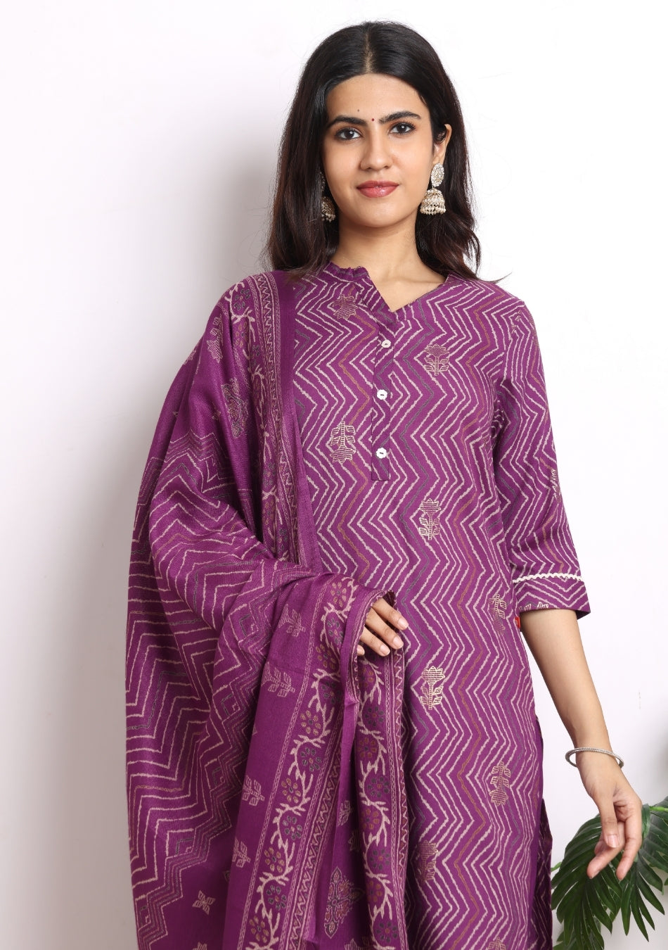 Purple Geometric Print Pant Set with Dupatta