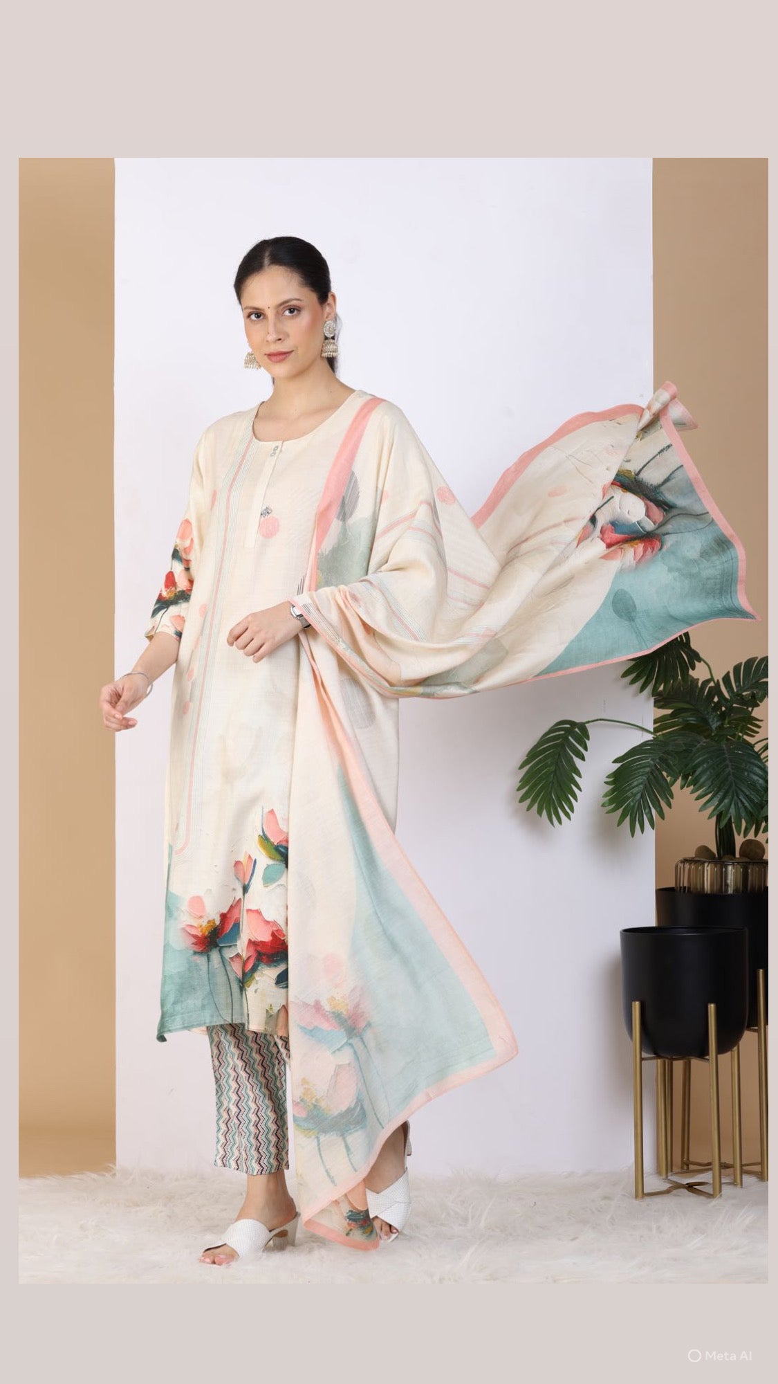 Pastel Bloom Pant Set with Dupatta