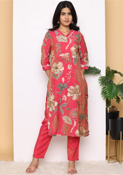 Scarlet Blossom Pant Set with Dupatta
