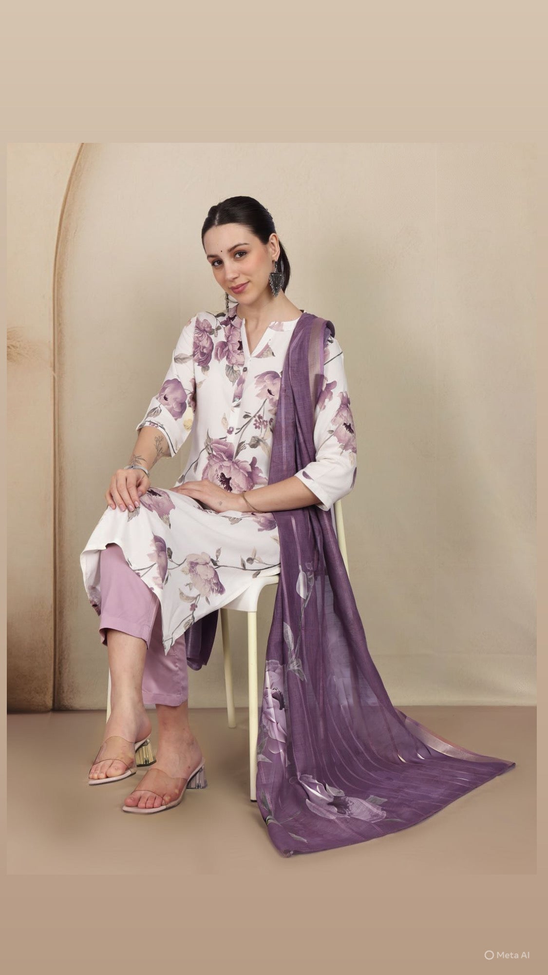 Lavender Bloom Pant Set with Dupatta