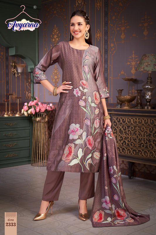 Mauve Floral Elegance Kurta Set with Dupatta