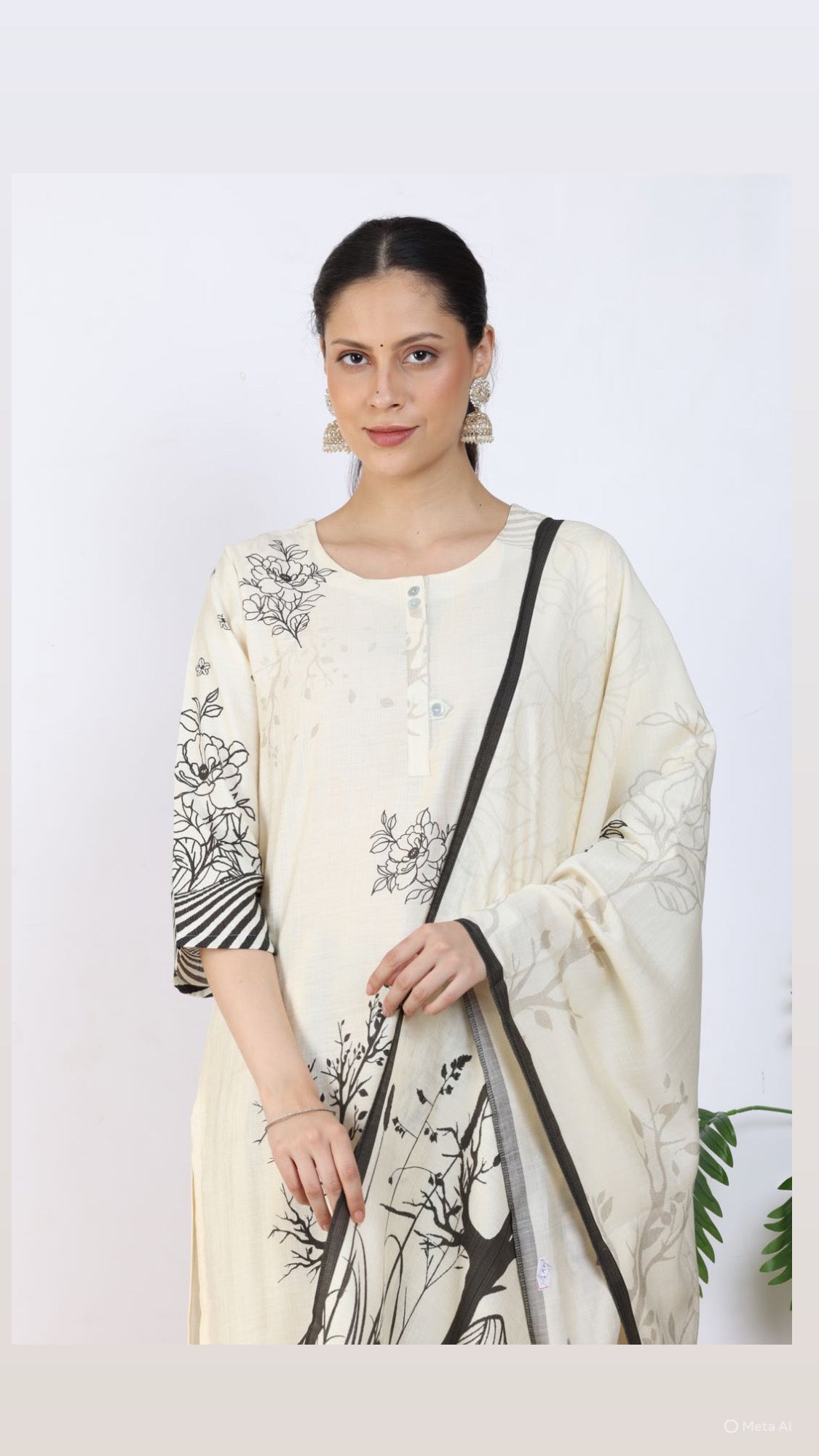 Ivory & Black Meadow Pant Set with Dupatta