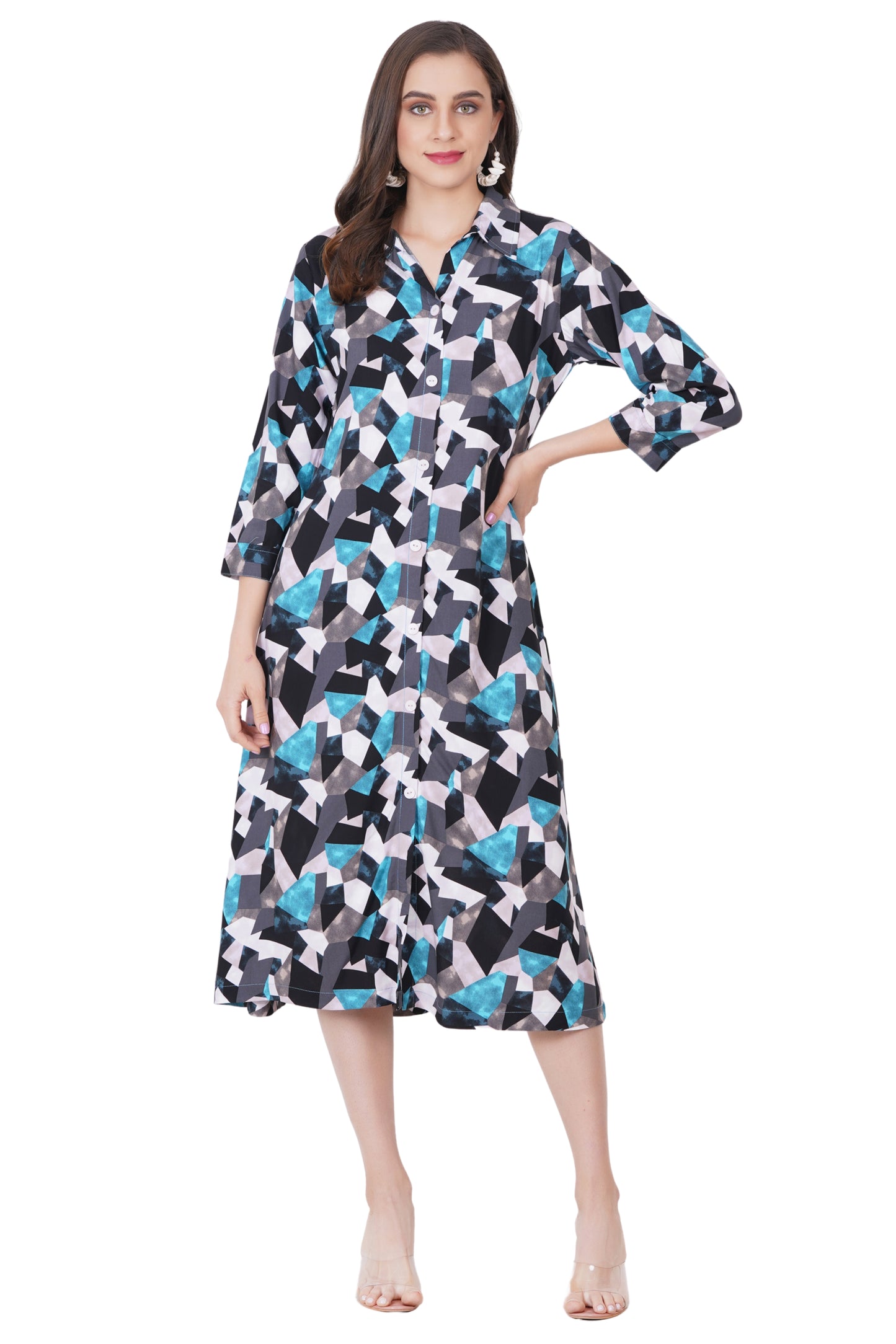 Blue Abstract A-Line Dress