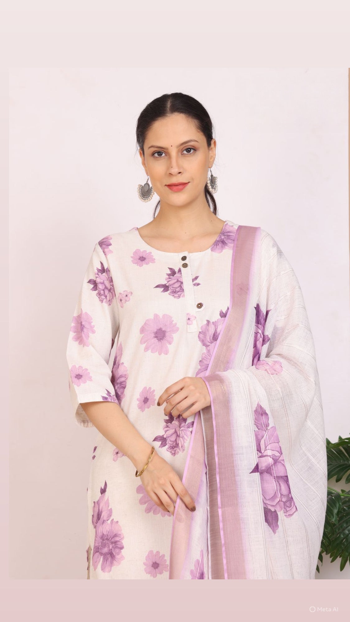 Purple Floral Pant Set with Dupatta