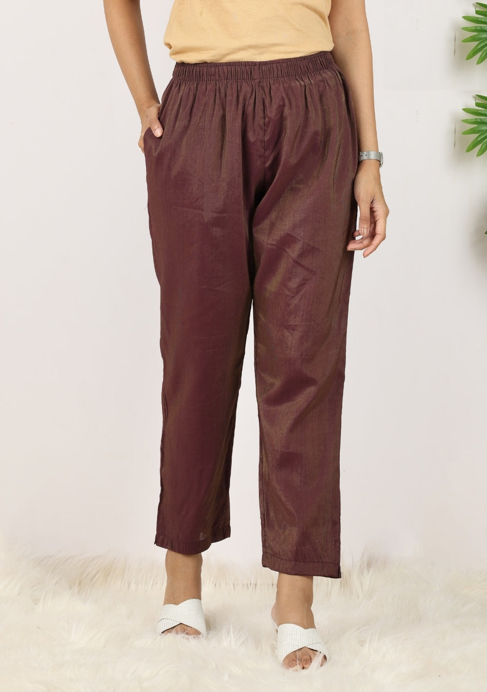 Wine-hued Floral Pant Set with Dupatta