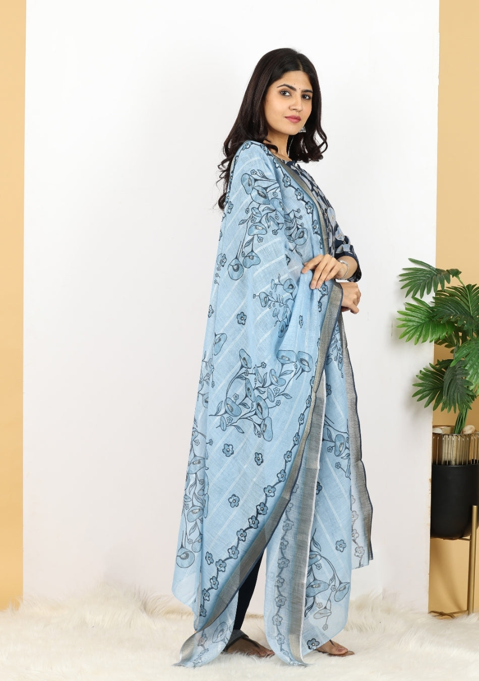 Blue Bloom Pant Set with Dupatta