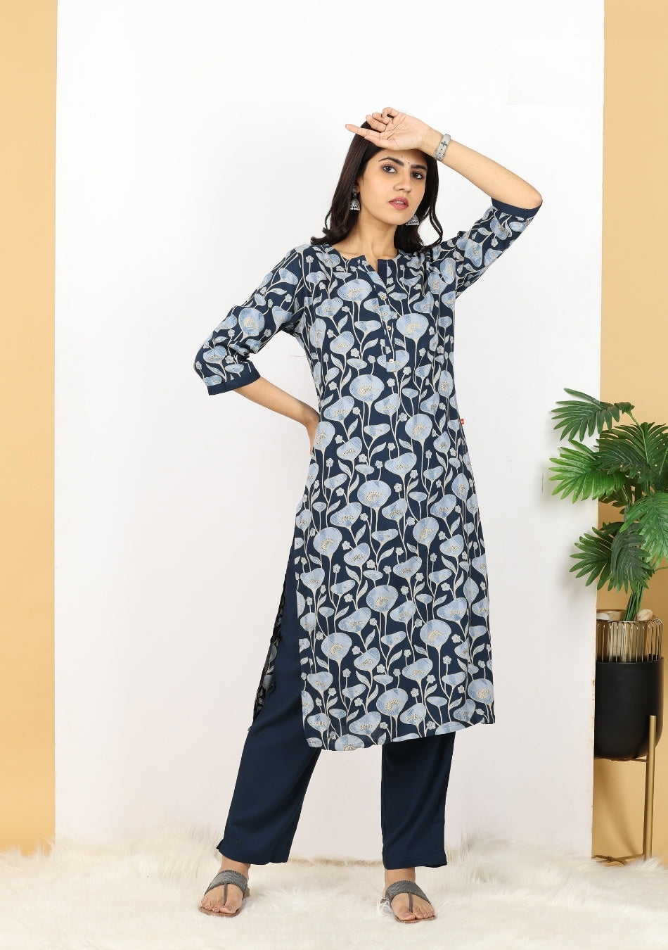 Blue Bloom Pant Set with Dupatta