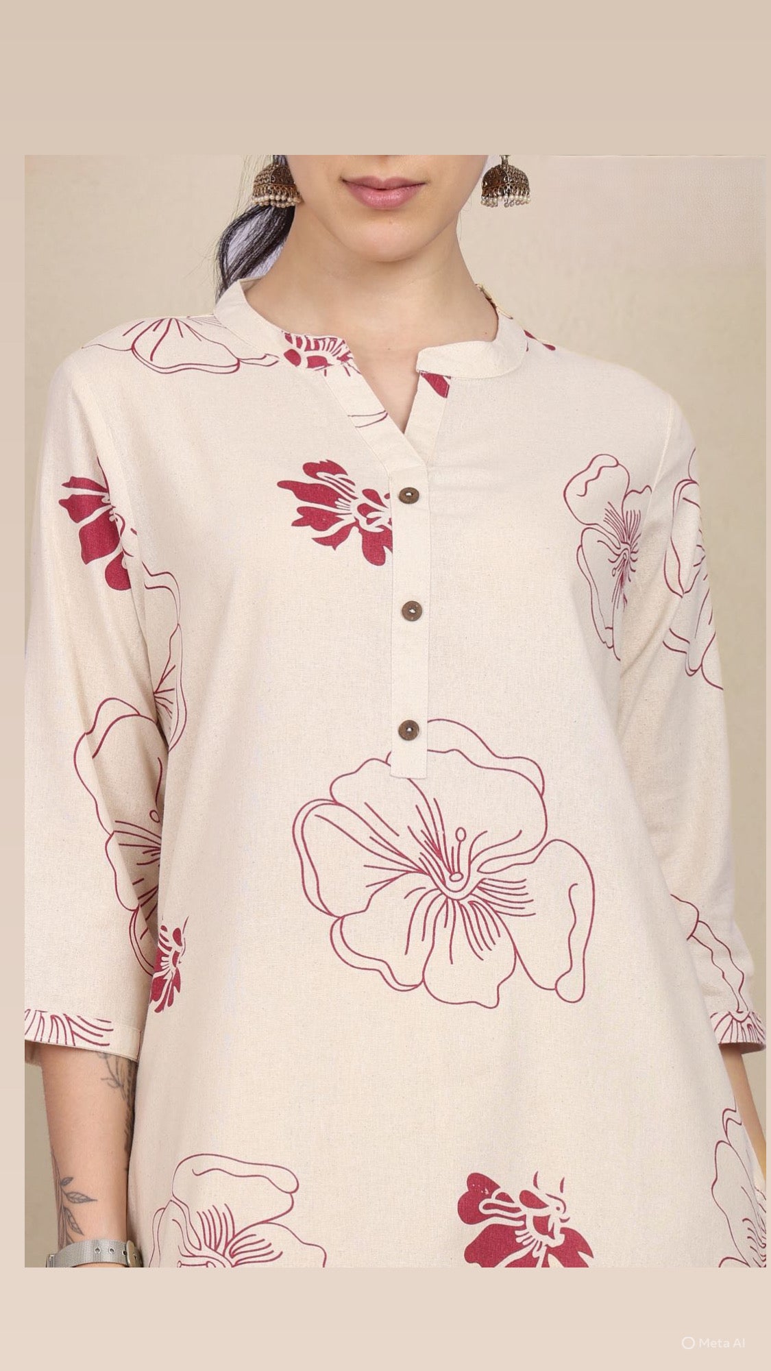 Floral Beige Pant Set without Dupatta