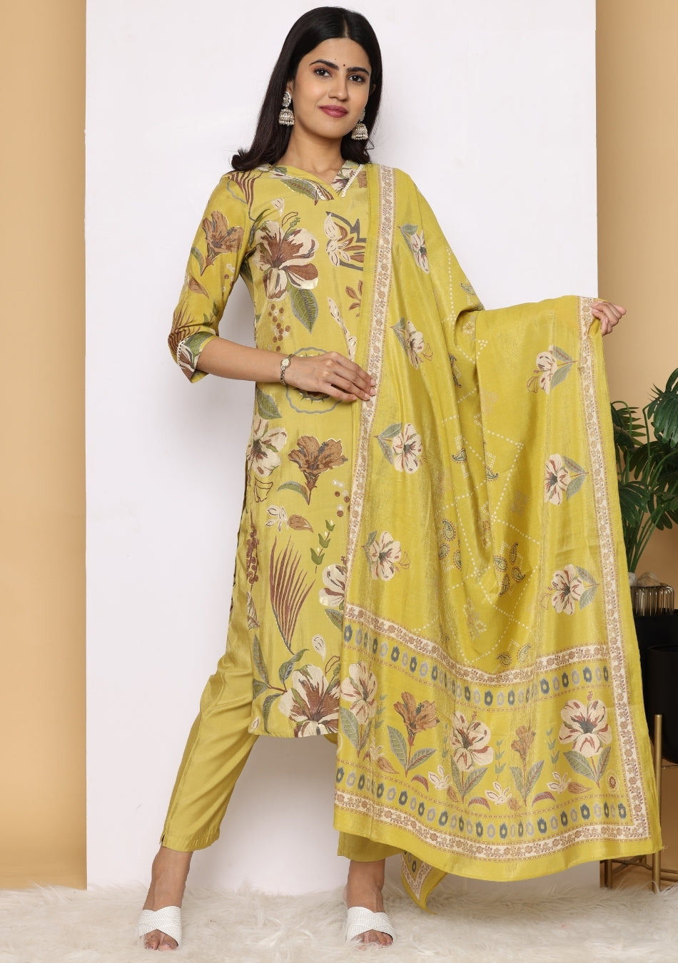 Botanical Chic Pant Set with Dupatta