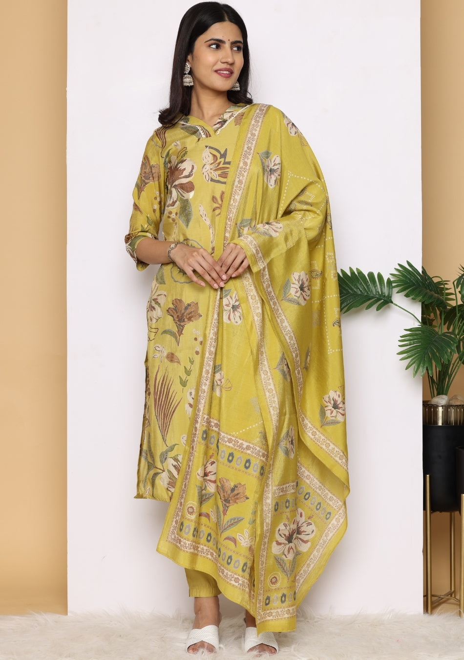 Botanical Chic Pant Set with Dupatta