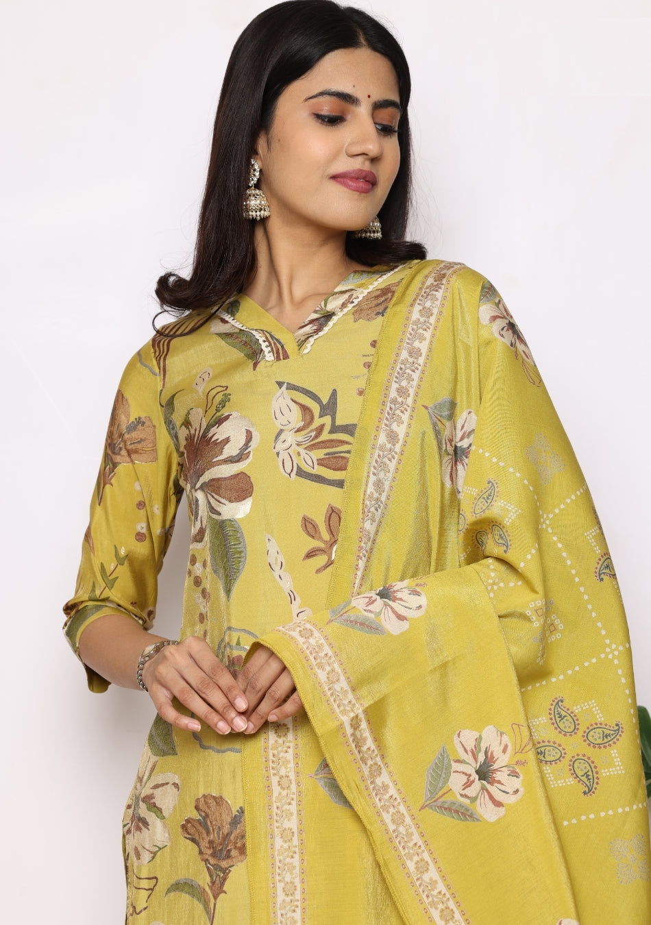Botanical Chic Pant Set with Dupatta