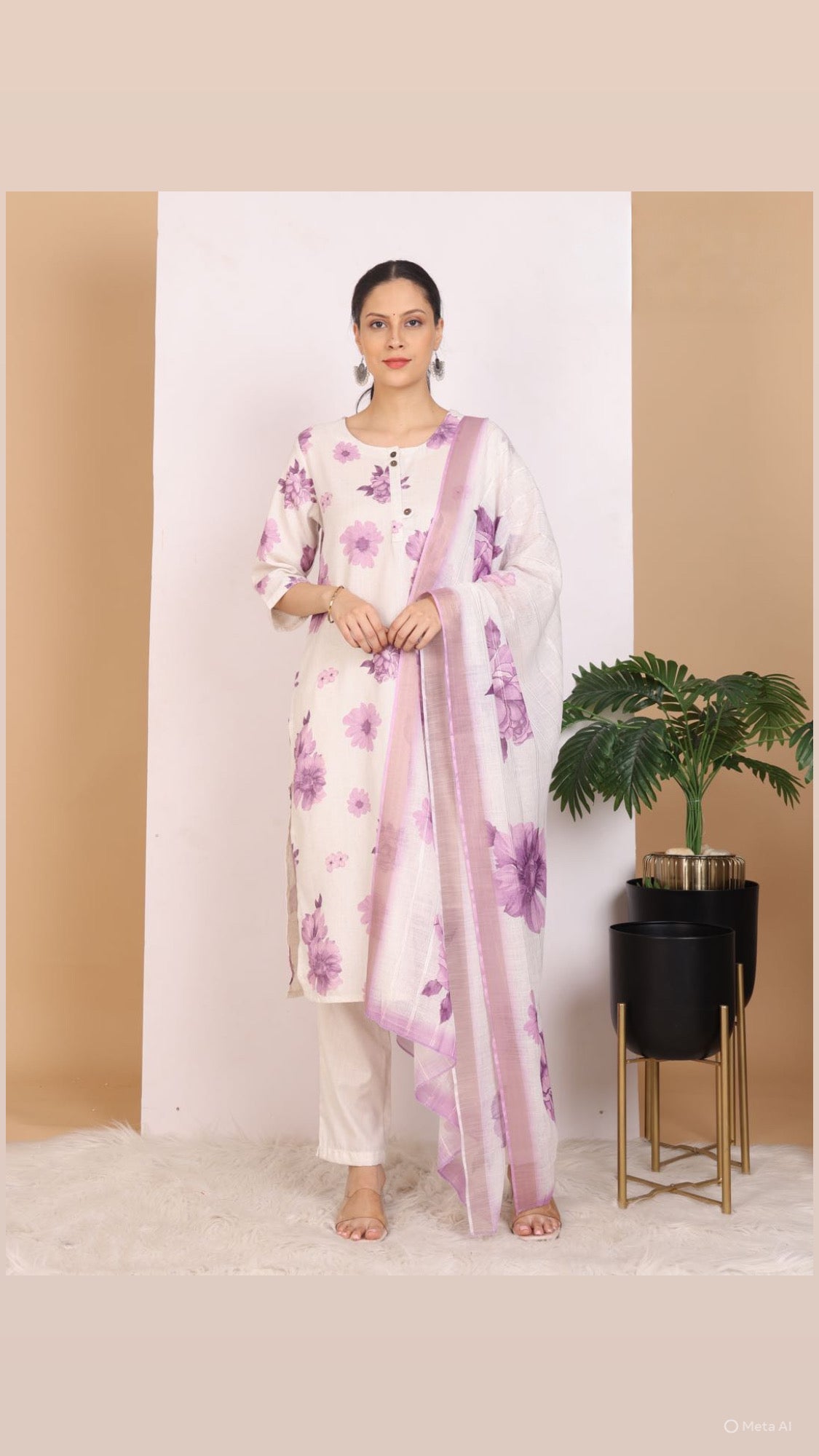 Purple Floral Pant Set with Dupatta