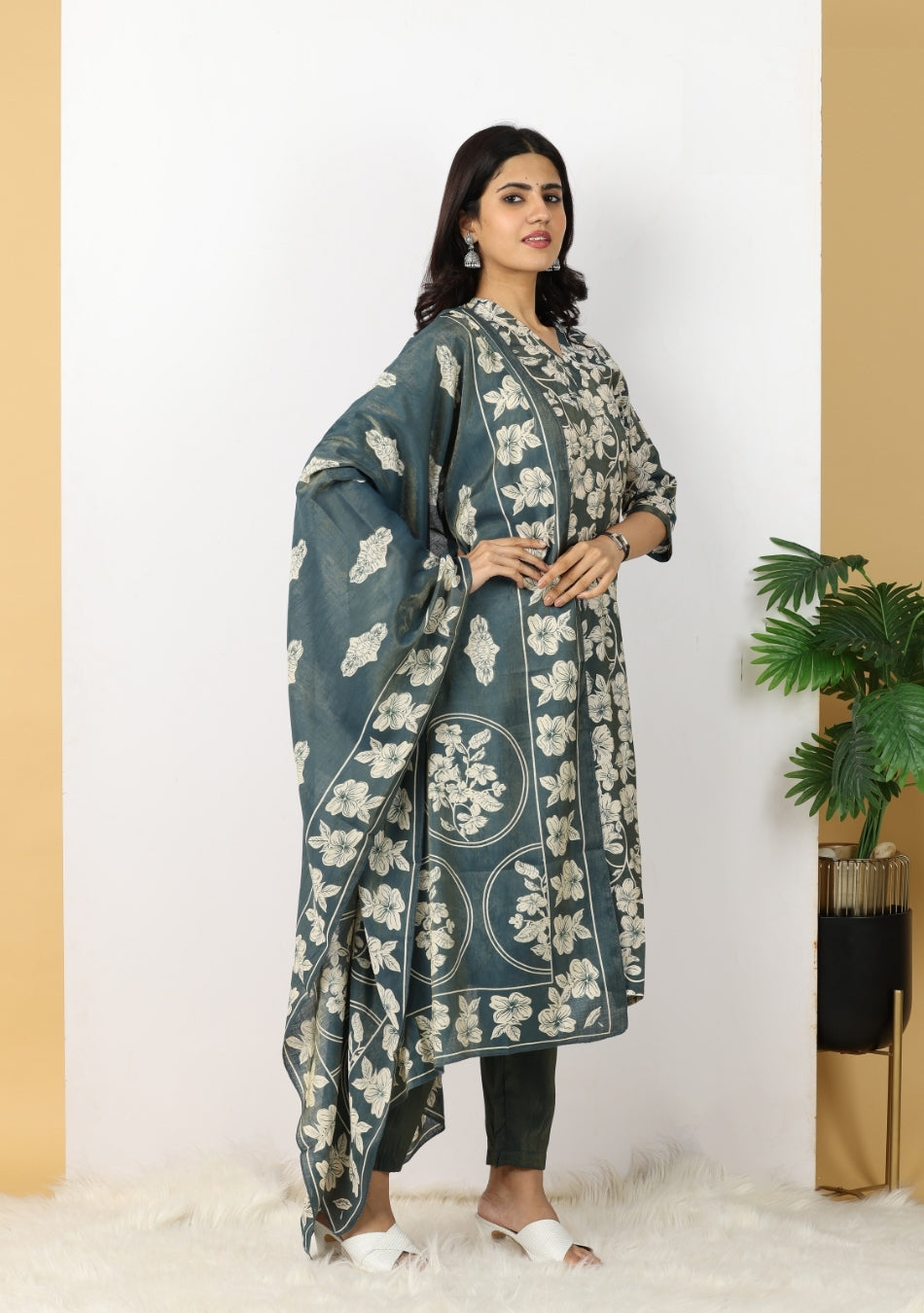 Teal Charm Pant Set with Dupatta