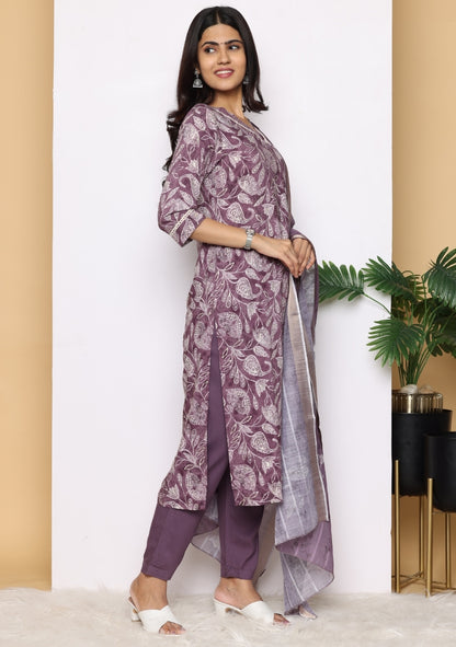 Lavender Vine Ensemble Pant Set with Dupatta