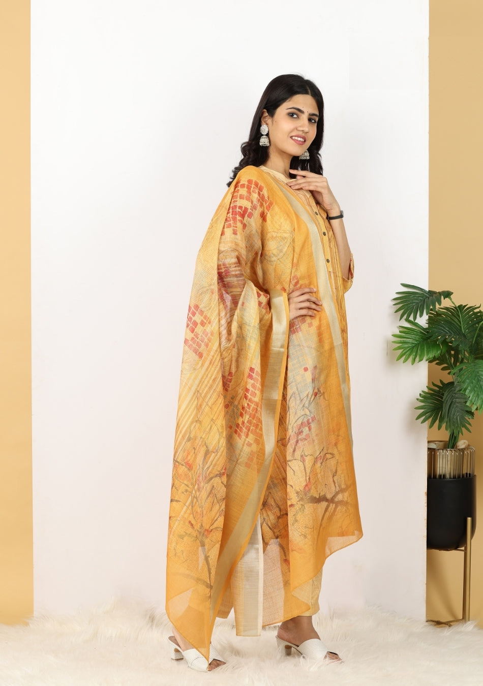 Golden Hues Ensemble Pant Set with Dupatta