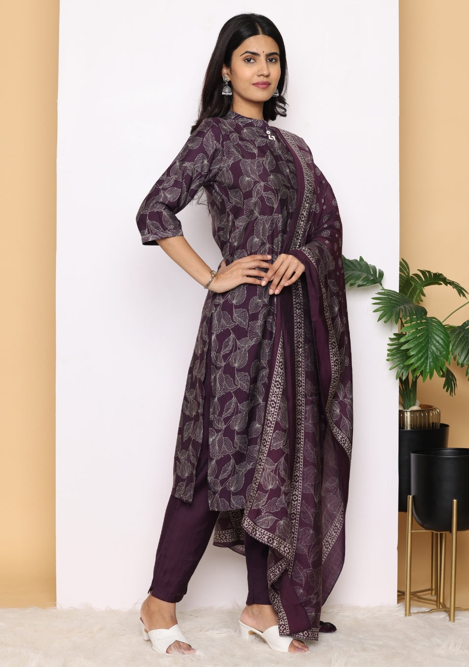 Plum Grace Printed Pant Set with Dupatta