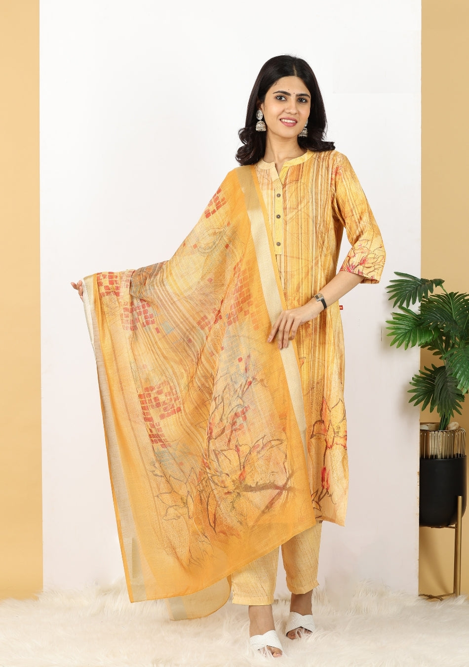 Golden Hues Ensemble Pant Set with Dupatta