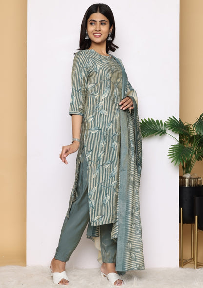 Emerald Leaf Ensemble Pant Set with Dupatta