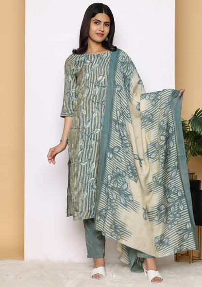 Emerald Leaf Ensemble Pant Set with Dupatta