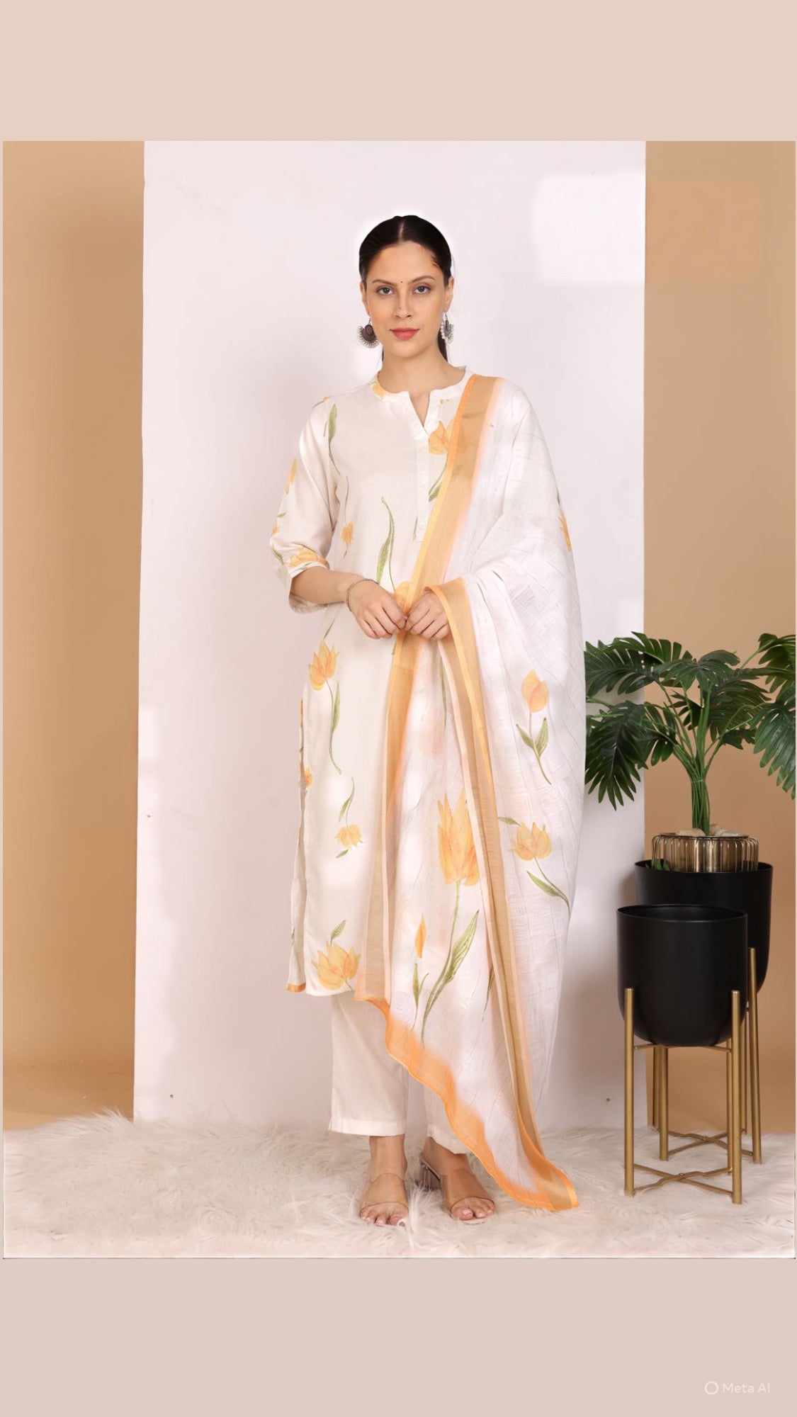 Yellow Petals Pant Set with Dupatta
