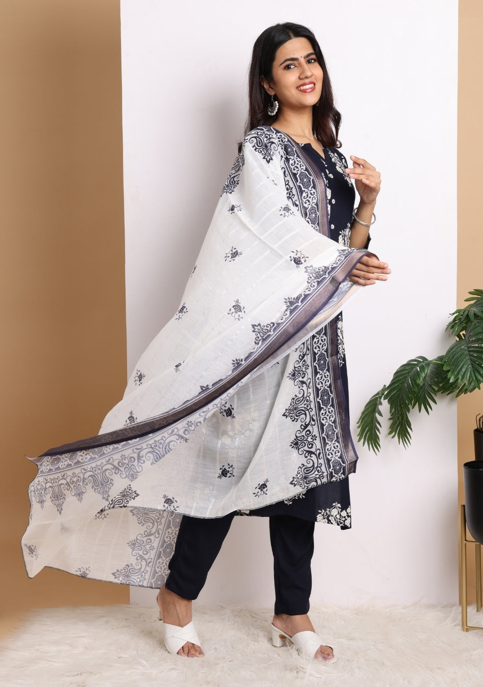 Black Blossom Ensemble Pant Set with Dupatta