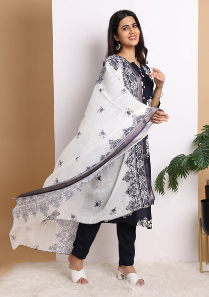 Black Blossom Ensemble Pant Set with Dupatta