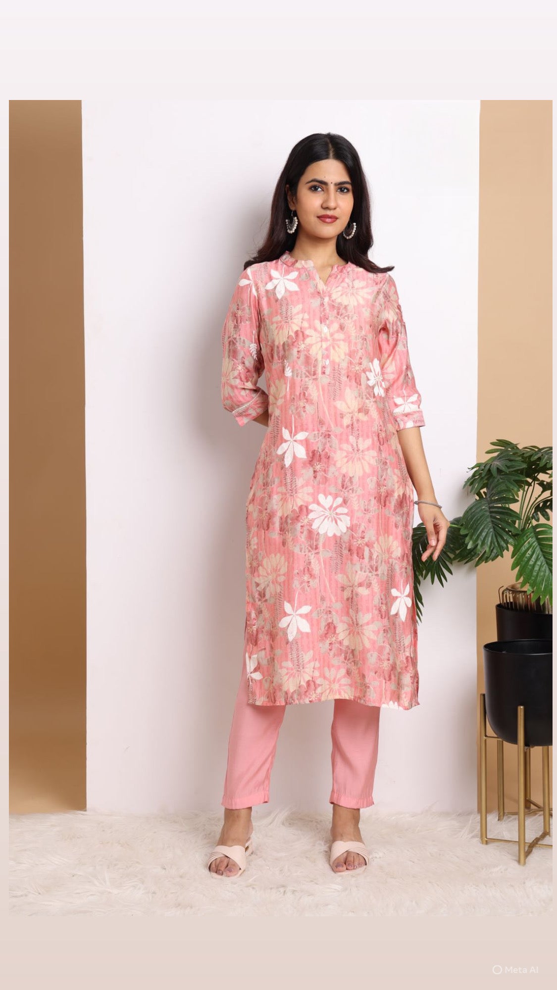 Blush Pink Floral Pant Set with Dupatta