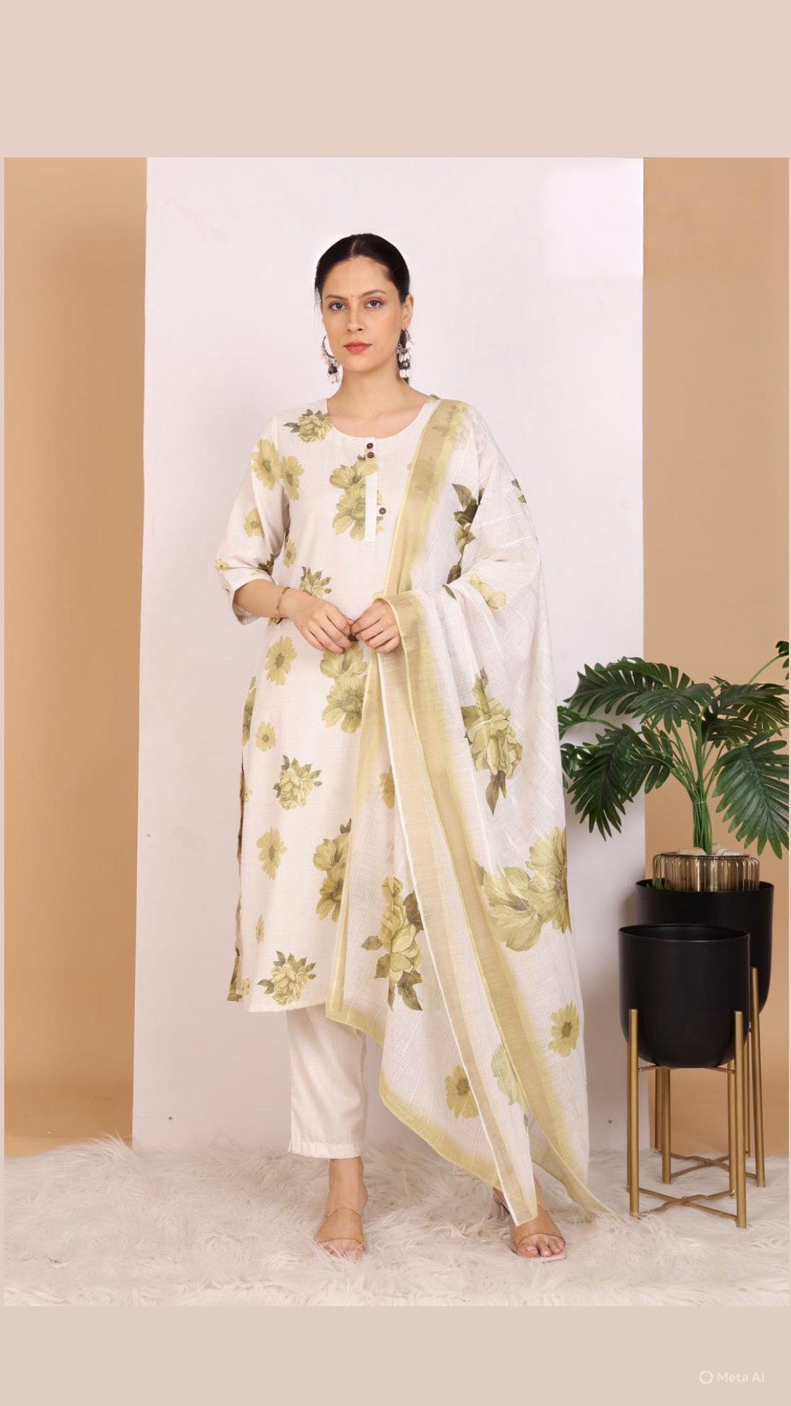 Green Floral Grace Pant Set with Dupatta