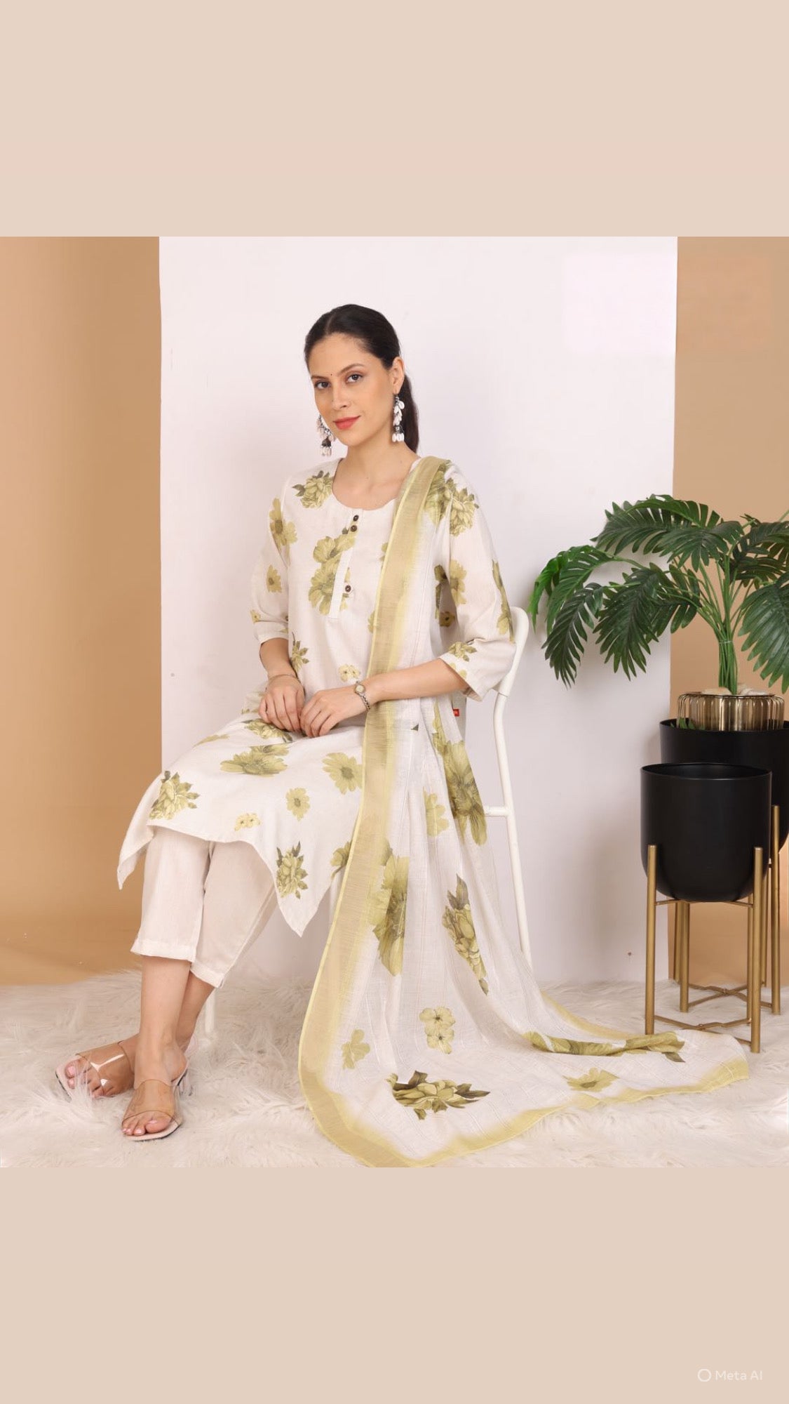 Green Floral Grace Pant Set with Dupatta