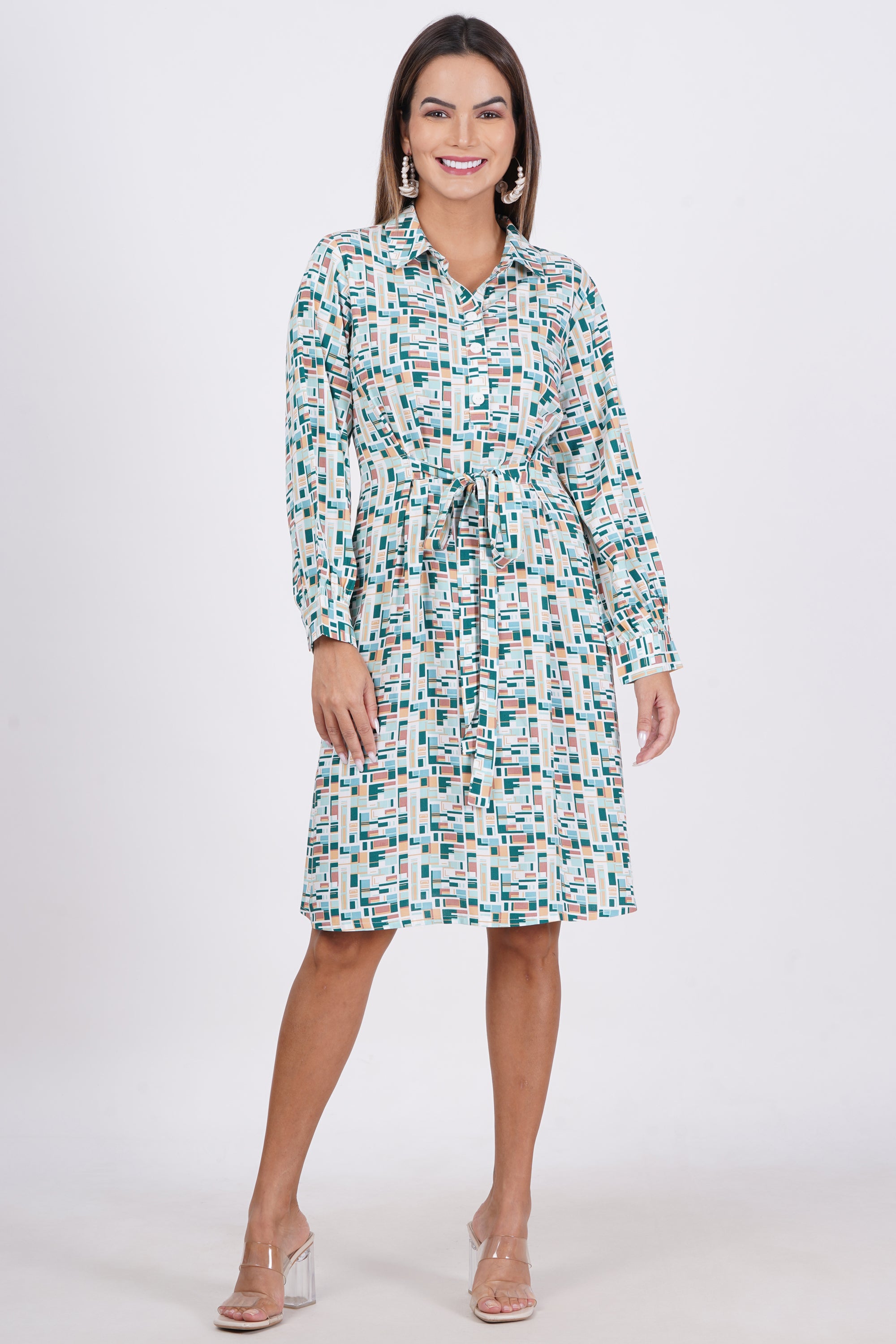 Teal Abstract Midi Dress