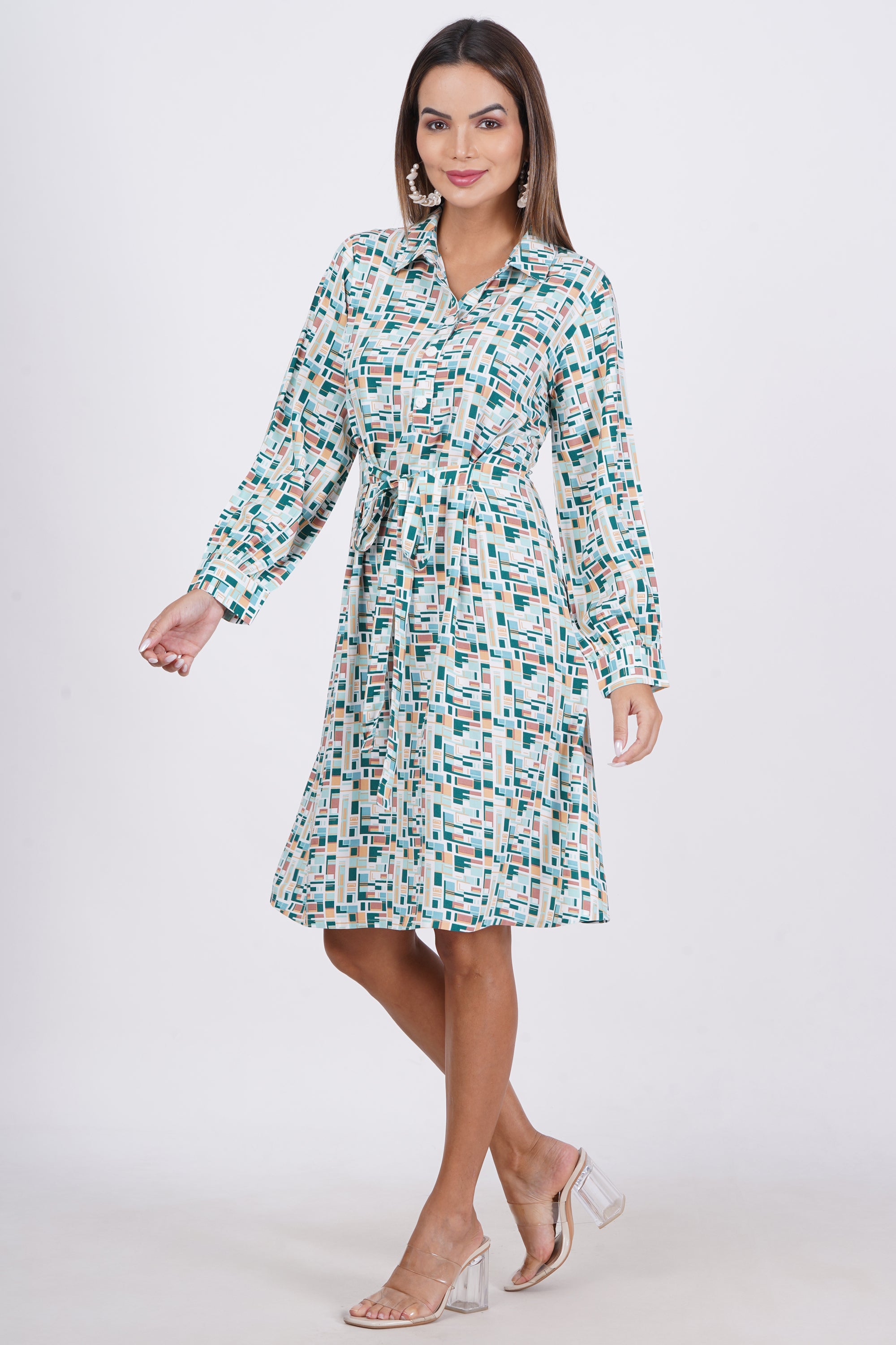 Teal Abstract Midi Dress