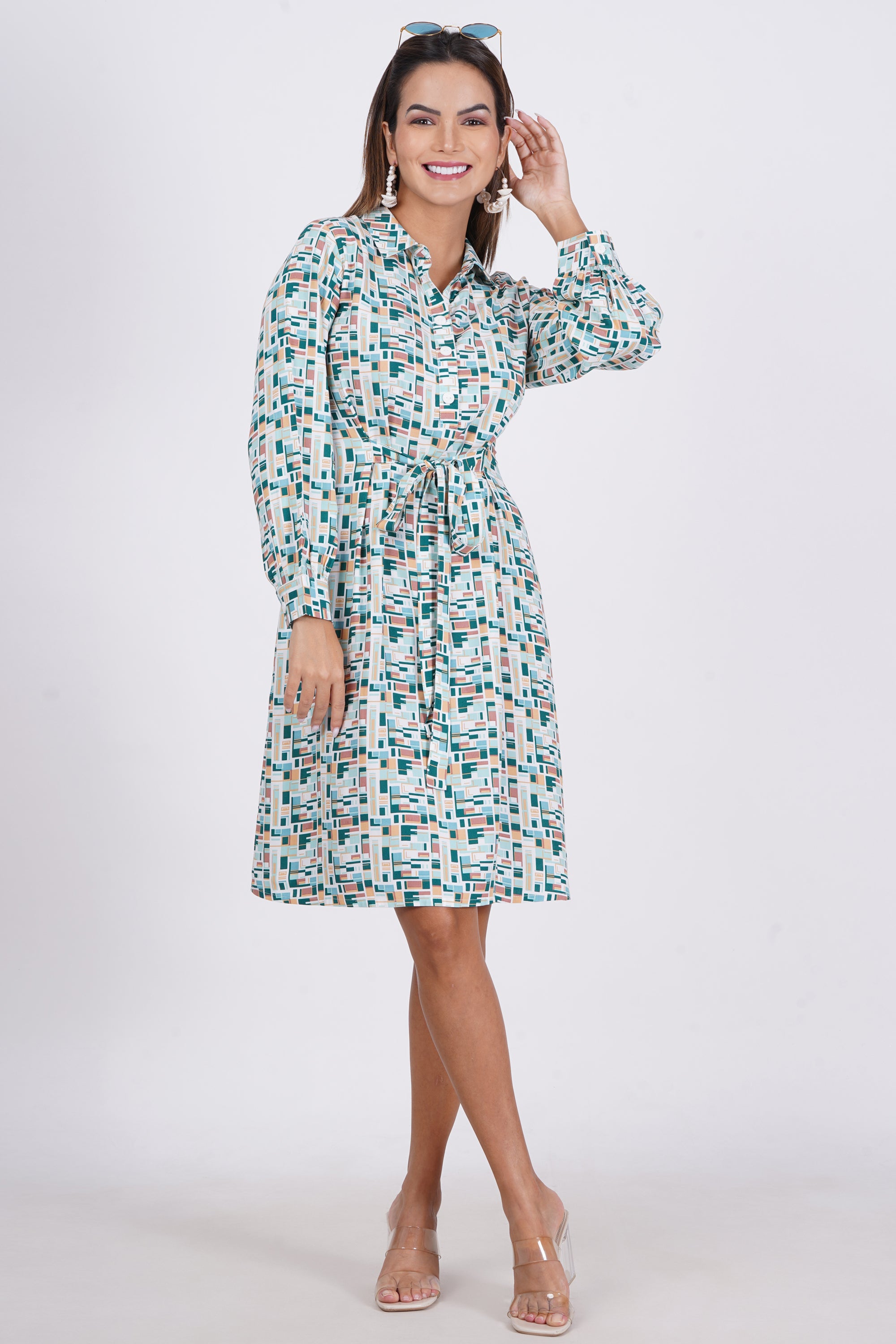 Teal Abstract Midi Dress
