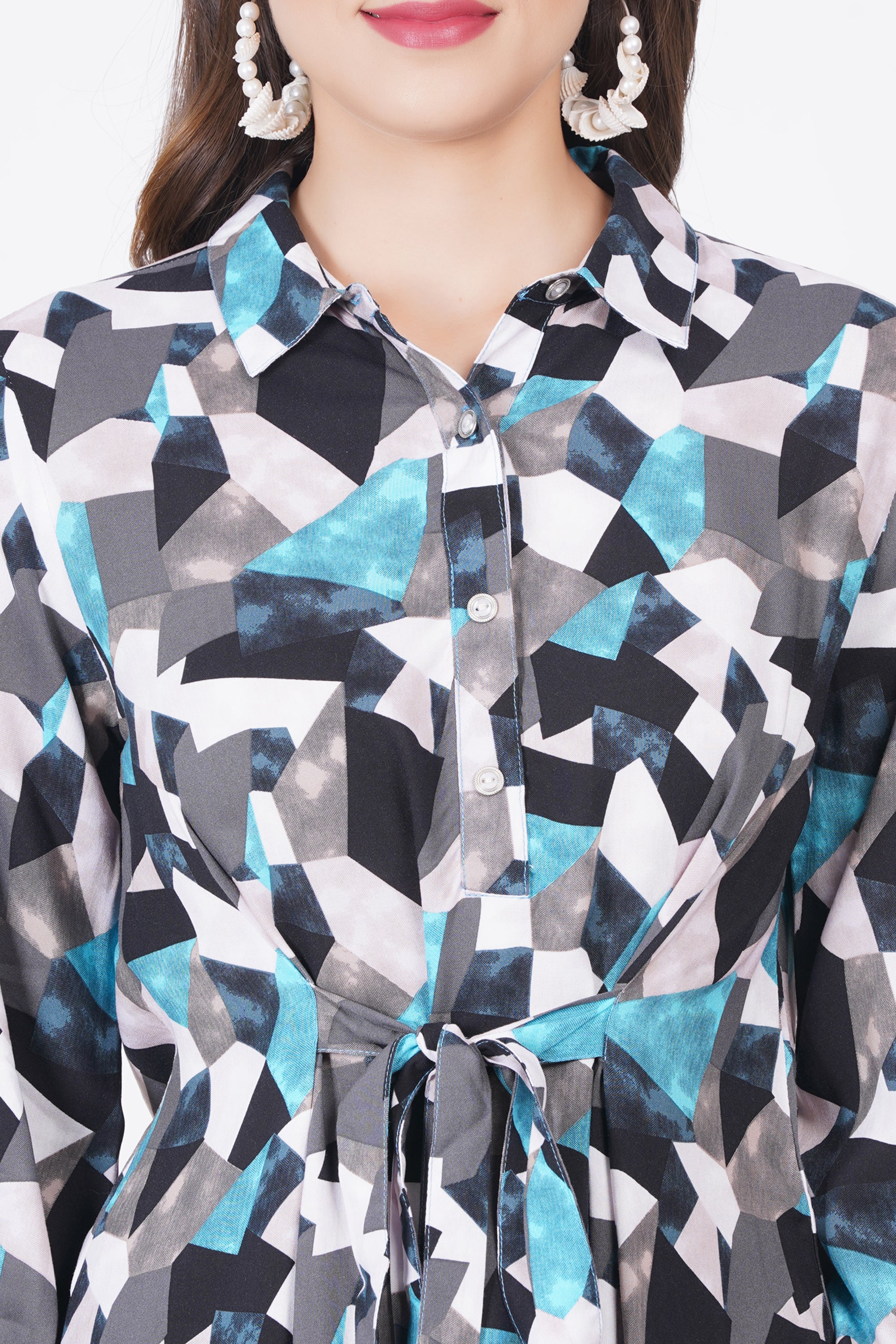 Blue Abstract Straight Fit Dress