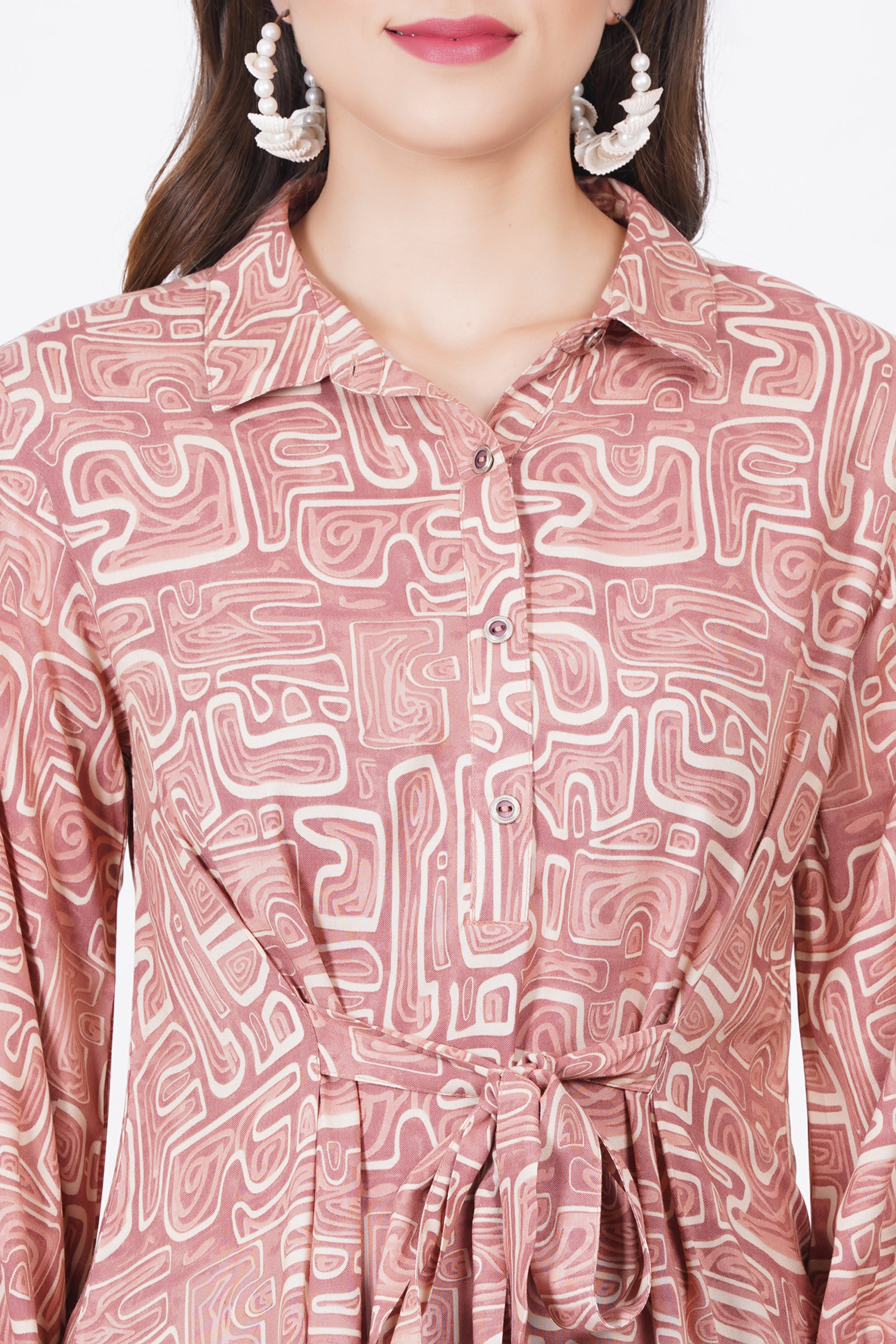 Brown abstract Straight Fit Dress with Belt