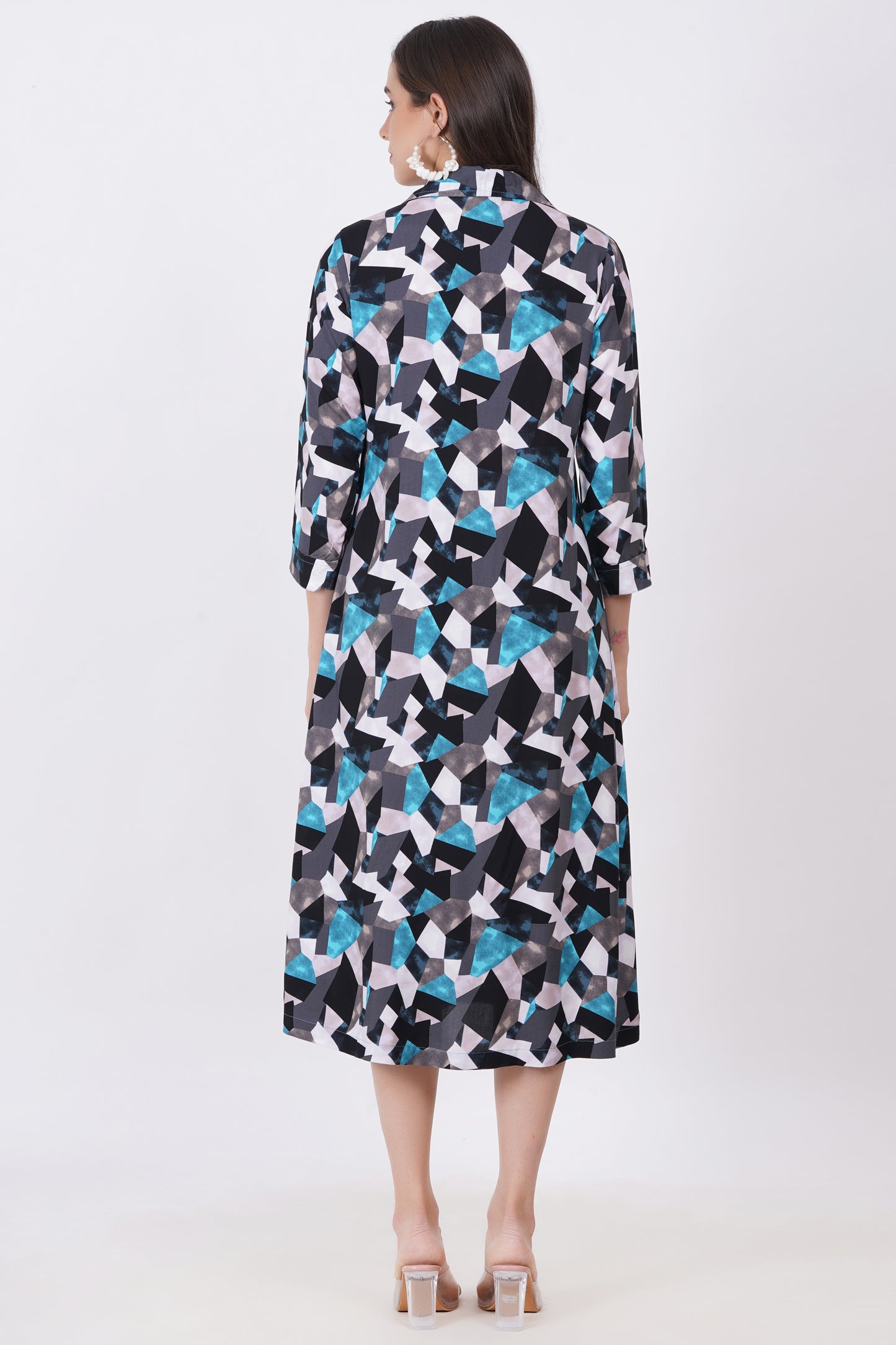 Blue Abstract A-Line Dress