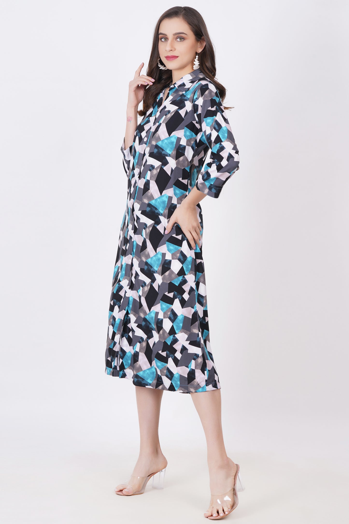 Blue Abstract A-Line Dress