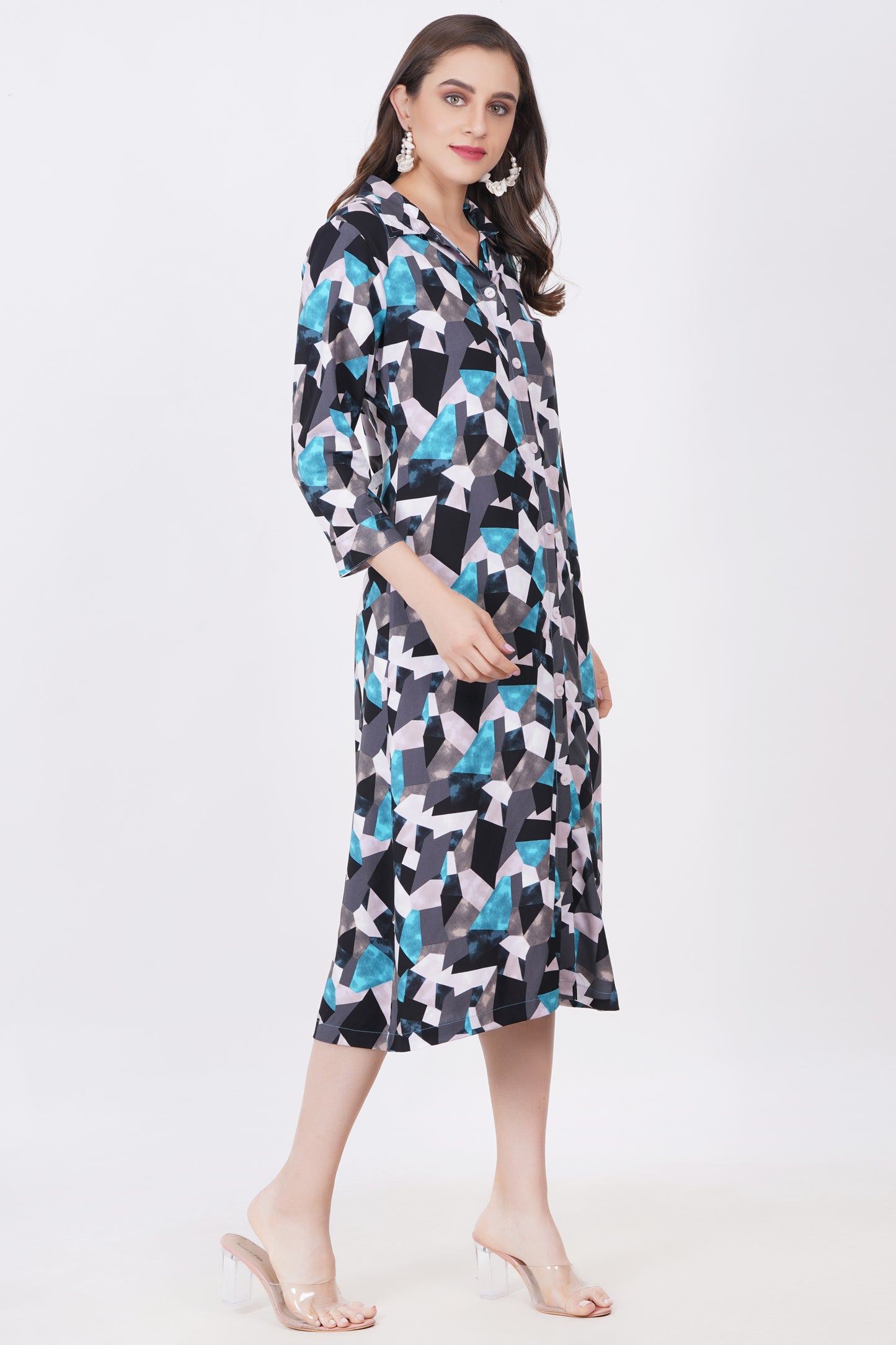 Blue Abstract A-Line Dress