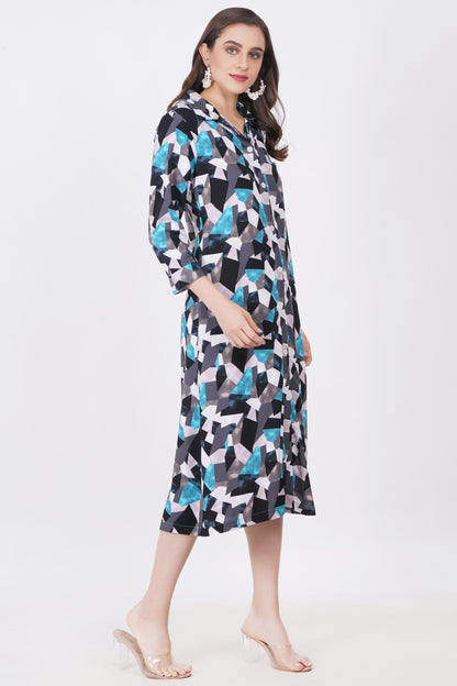 Blue Abstract A-Line Dress