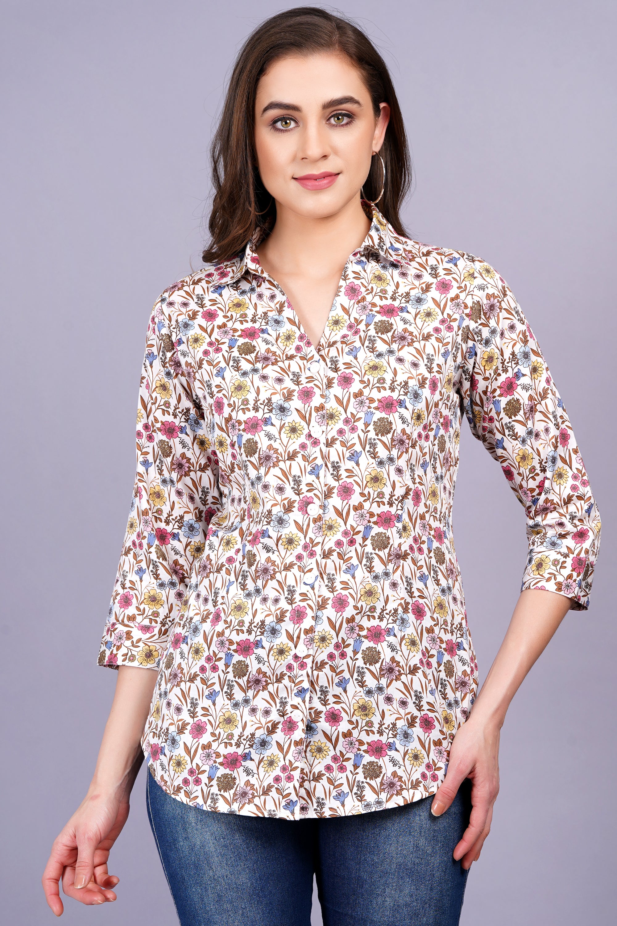 Lightweight Printed Shirt with Collar