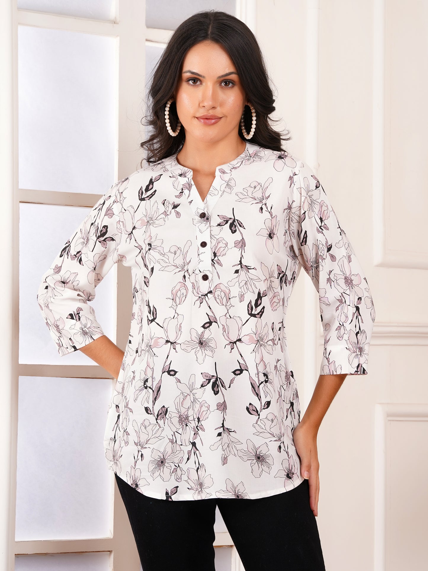 Ivory Floral Print Top