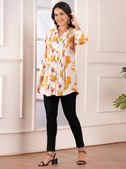 Golden Petals Pintucks Top