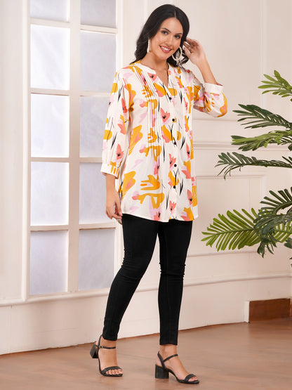 Golden Petals Pintucks Top