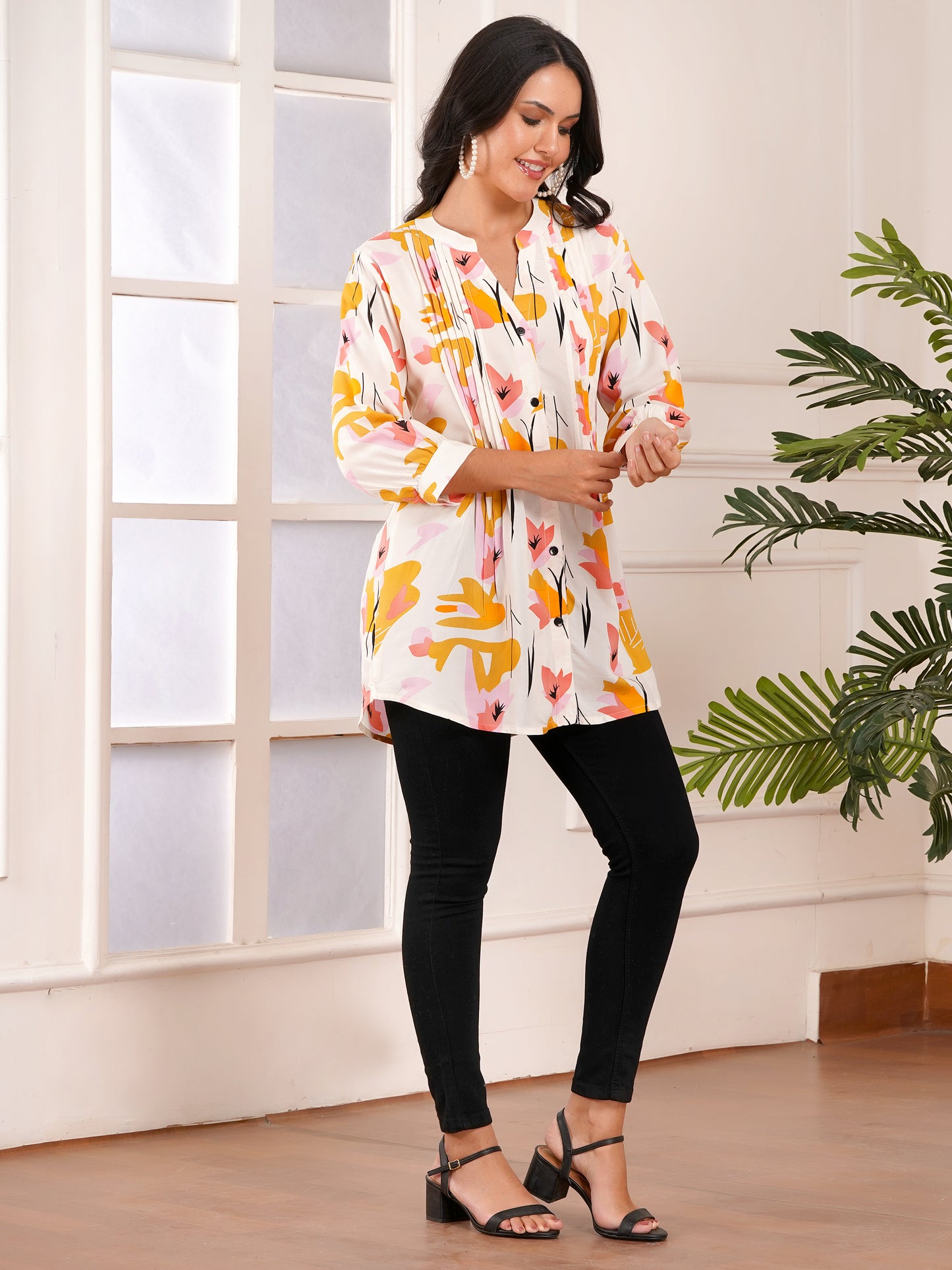 Golden Petals Pintucks Top