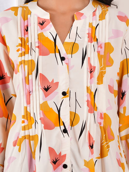 Golden Petals Pintucks Top