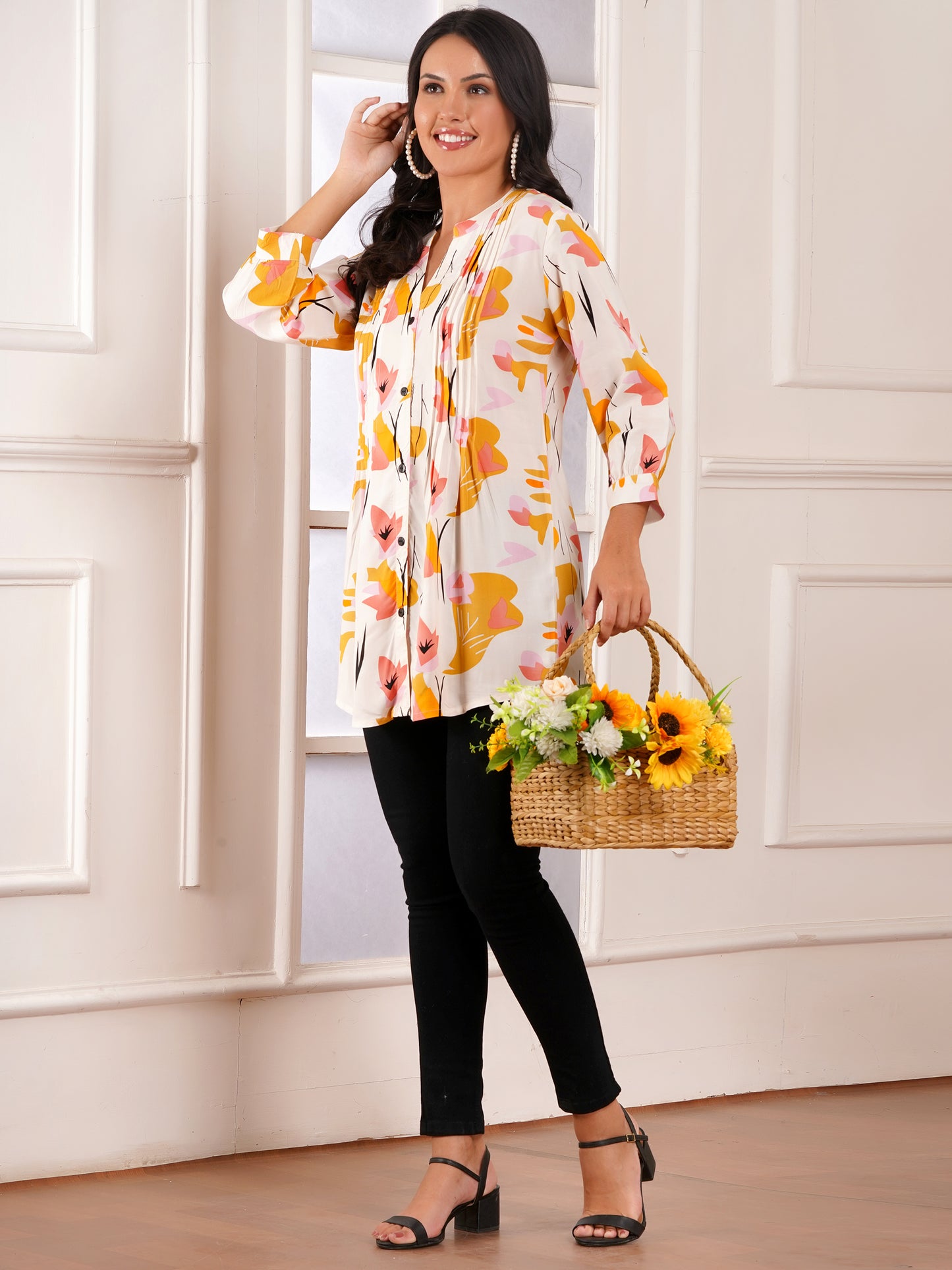Golden Petals Pintucks Top