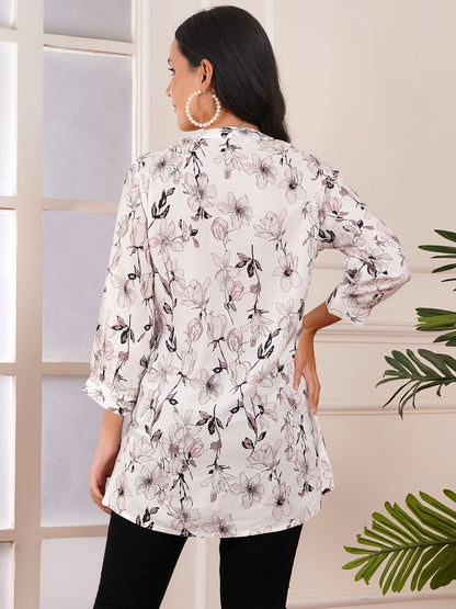 Ivory Floral Pintucks Top