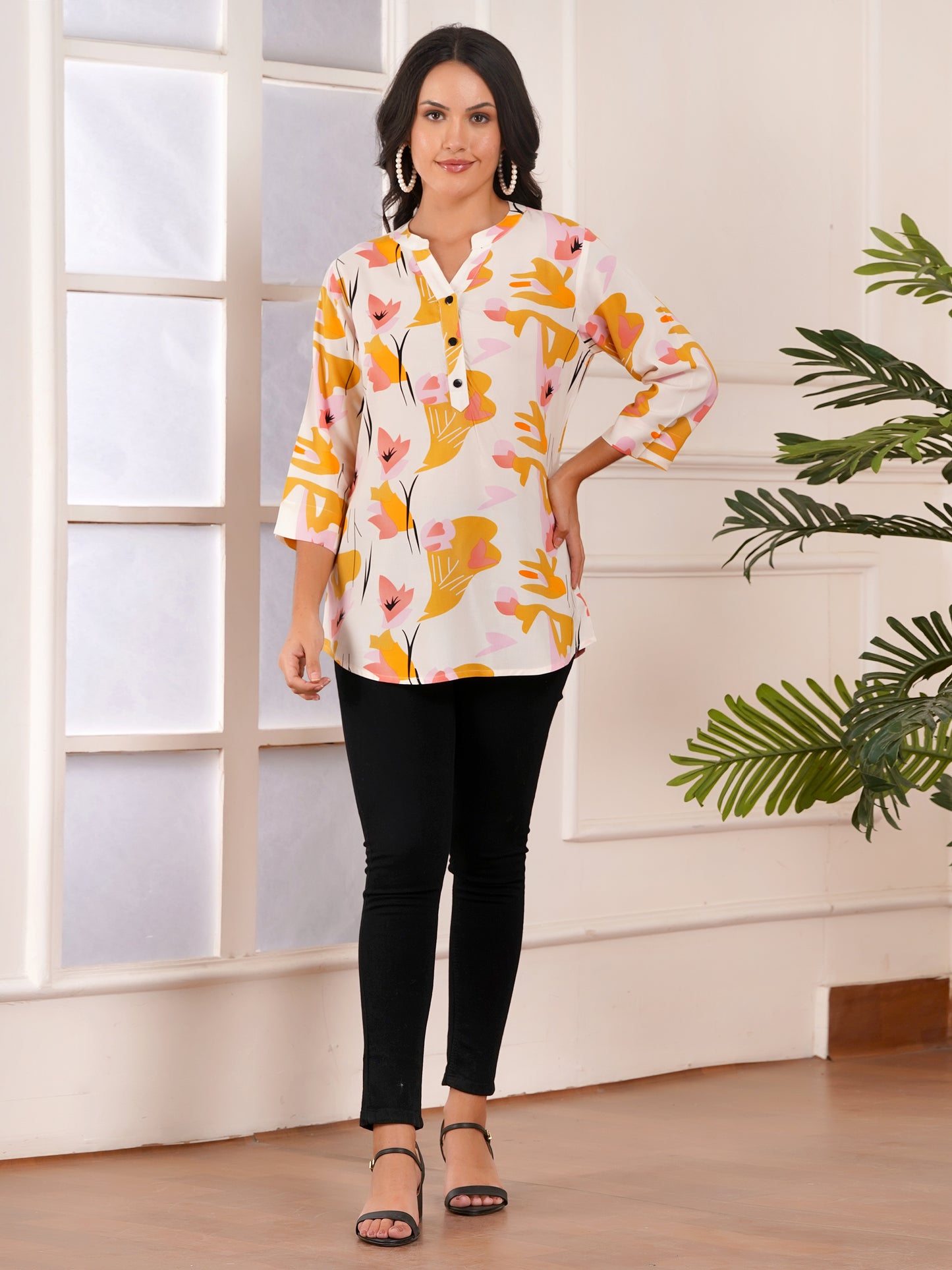 Golden Petals Print Top
