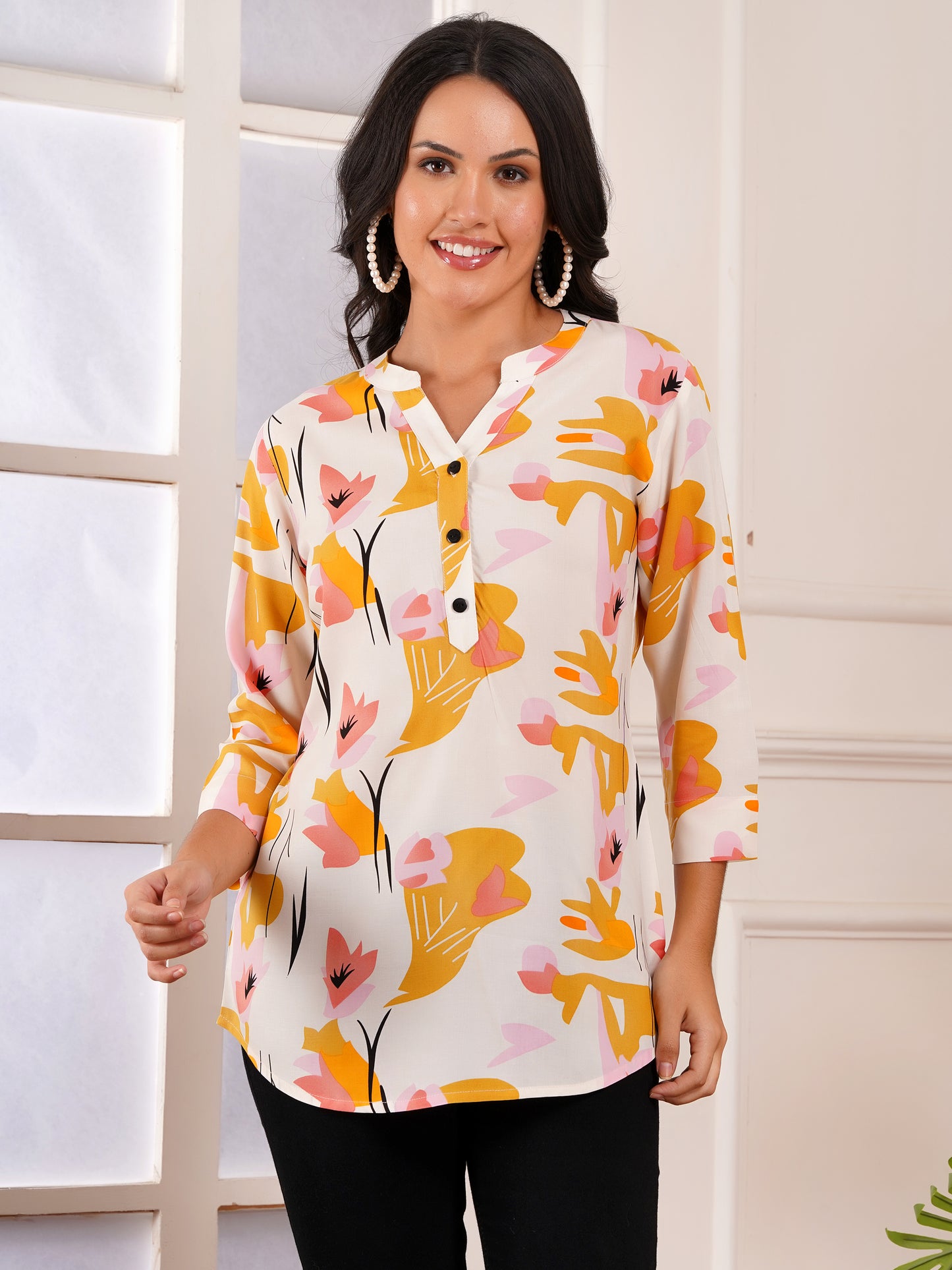 Golden Petals Print Top