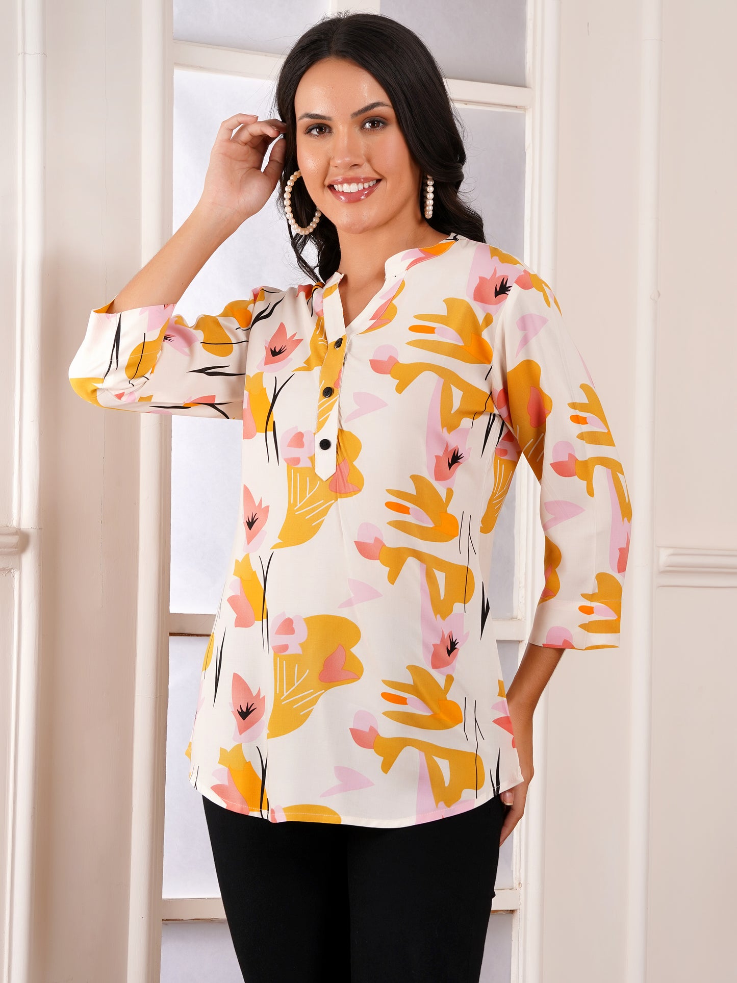Golden Petals Print Top